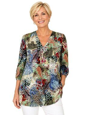 APNY Multicolor Silk Satin V-Neck Tunic